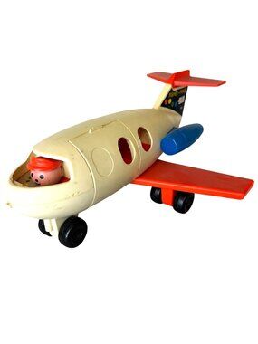 Vintage 1970s Fisher-Price Little People Jet Airplane Toy With Pilot Figure 183